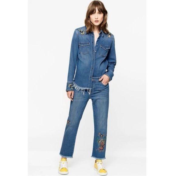 Thelma Deluxe Embroidered Love Now Denim Shirt - Picture 4 of 16